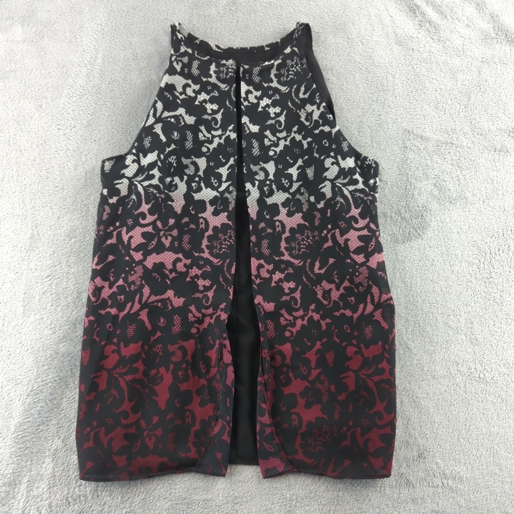 Sleeveless Blouse Womens Medium Lace Overlay Floral Elegant Top